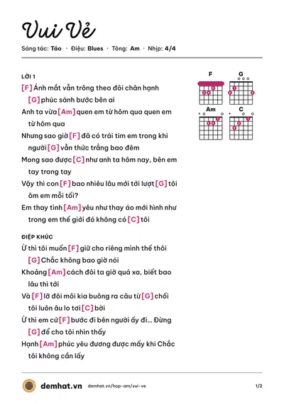 Hợp âm Vui Vẻ (Táo) – bản nhạc PDF trang 1, tông Am