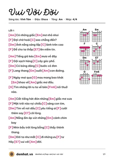 Hợp âm Vui Với Đời (The Bells) – bản nhạc PDF trang 1, tông Am