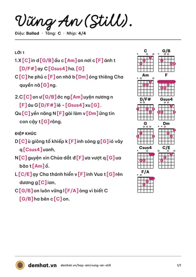 Hợp âm Vững An (Still). – bản nhạc PDF trang 1, tông C