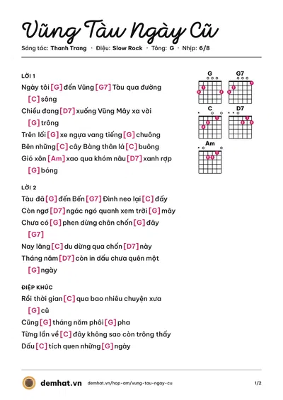 Hợp âm Vũng Tàu Ngày Cũ (Vũ Trung Hiền) – bản nhạc PDF trang 1, tông G