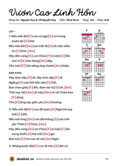 Hợp âm Vươn Cao Linh Hồn (Lm Nguyễn Sang) – bản nhạc PDF trang 1, tông Am