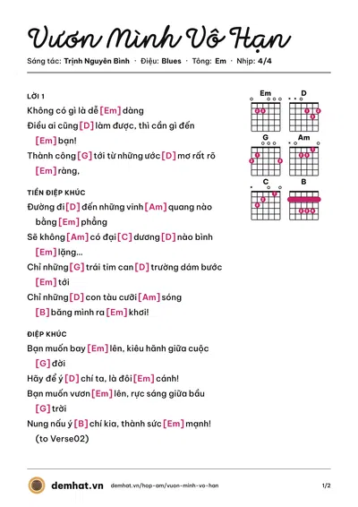 Hợp âm Vươn Mình Vô Hạn (Phạm Mai Anh (The Voice 2012)) – bản nhạc PDF trang 1, tông Em