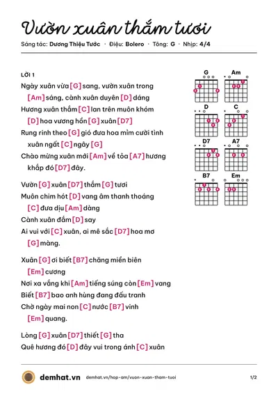 Hợp âm Vườn xuân thắm tươi (Mai Hương) – bản nhạc PDF trang 1, tông G