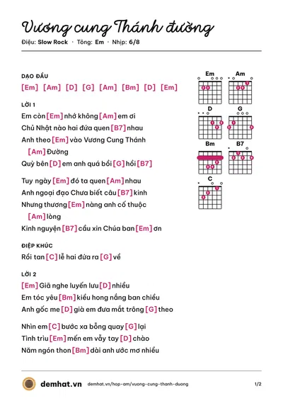 Hợp âm Vương cung Thánh đường (Thiếu Kỳ Anh) – bản nhạc PDF trang 1, tông Em