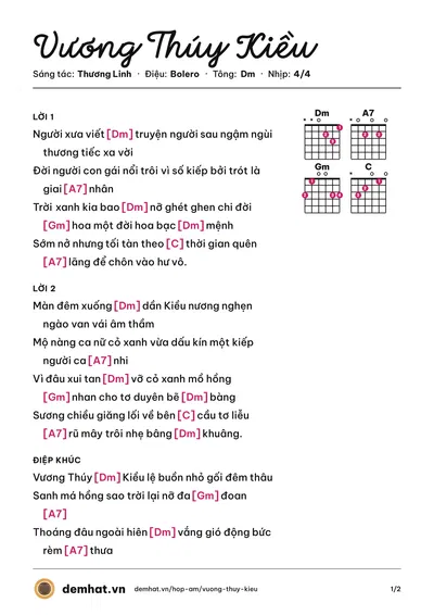 Hợp âm Vương Thúy Kiều (Thương Linh) – bản nhạc PDF trang 1, tông Dm