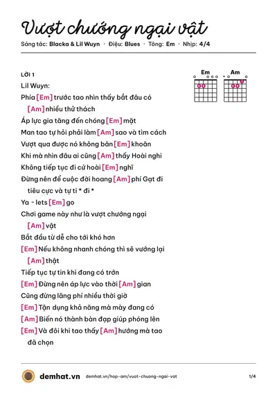 Hợp âm Vượt chướng ngại vật (Lil Wuyn) – bản nhạc PDF trang 1, tông Em