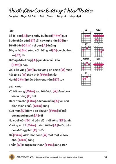 Hợp âm Vượt Lên Con Đường Phía Trước (Thu Thủy) – bản nhạc PDF trang 1, tông A