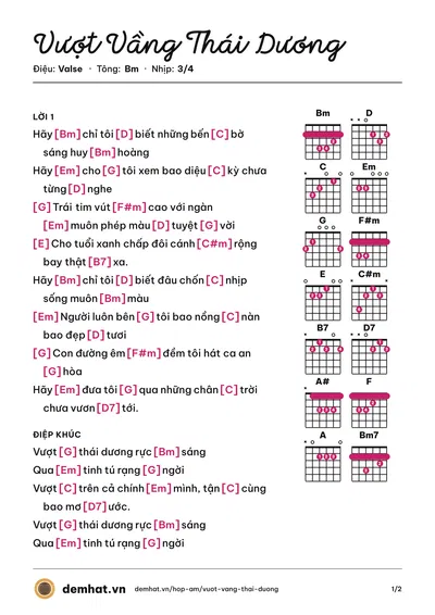 Hợp âm Vượt Vầng Thái Dương (Nam Khánh) – bản nhạc PDF trang 1, tông Bm