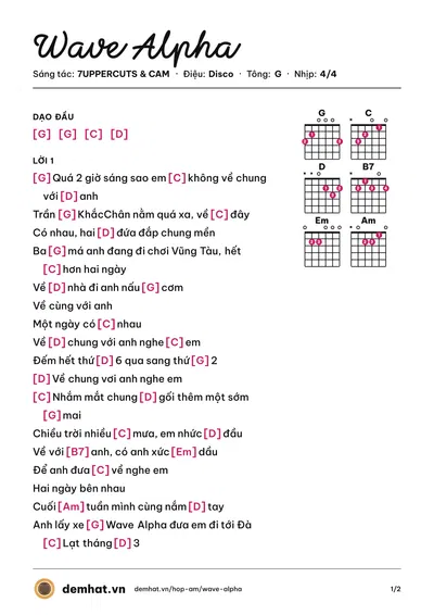 Hợp âm Wave Alpha (7UPPERCUTS) – bản nhạc PDF trang 1, tông G