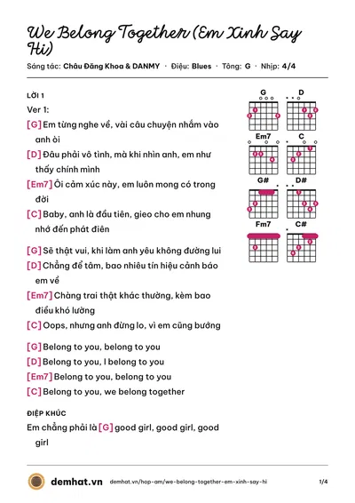 Hợp âm We Belong Together (Em Xinh Say Hi) (Miu Lê) – bản nhạc PDF trang 1, tông G