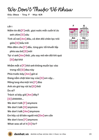 Hợp âm We Don't Thuộc Về Nhau (Quân Keyboard) – bản nhạc PDF trang 1, tông F