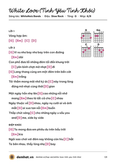 Hợp âm White Love (Tình Yêu Tinh Khôi) (WhiteNoiz Bands) – bản nhạc PDF trang 1, tông G