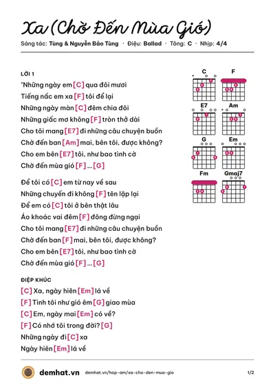 Hợp âm Xa (Chờ Đến Mùa Gió) (Tùng) – bản nhạc PDF trang 1, tông C