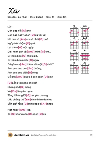 Hợp âm Xa (Đại Nhân) – bản nhạc PDF trang 1, tông G