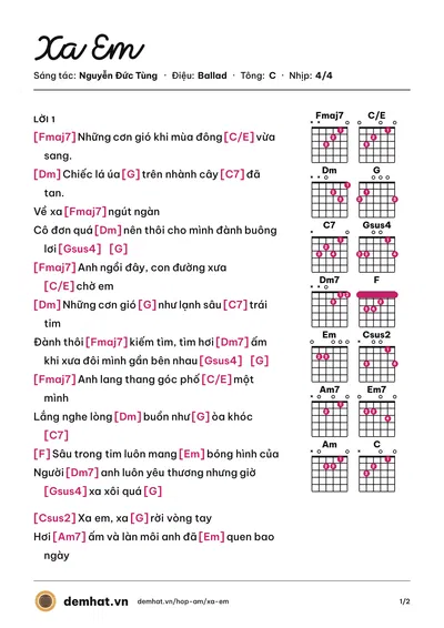 Hợp âm Xa Em (Noo Phước Thịnh) – bản nhạc PDF trang 1, tông C