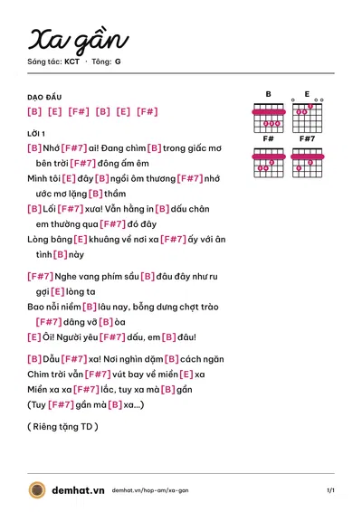 Hợp âm Xa gần (Trần Cao) – bản nhạc PDF trang 1, tông G