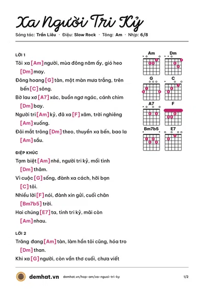 Hợp âm Xa Người Tri Kỷ (Anh Kim) – bản nhạc PDF trang 1, tông Am