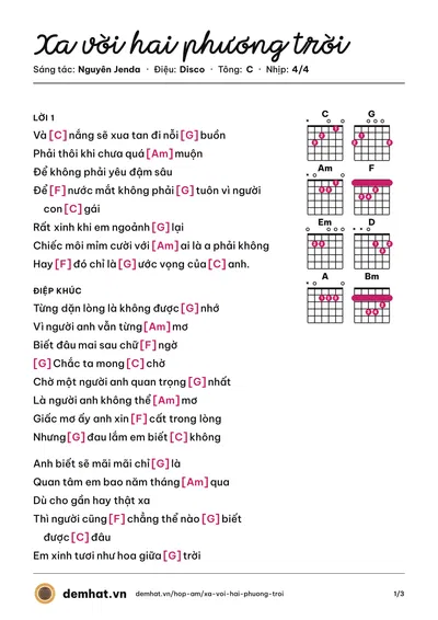 Hợp âm Xa vời hai phương trời (Ba chú bộ đội) – bản nhạc PDF trang 1, tông C