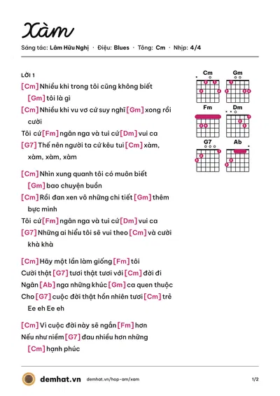 Hợp âm Xàm (Lâm Hữu Nghị) – bản nhạc PDF trang 1, tông Cm
