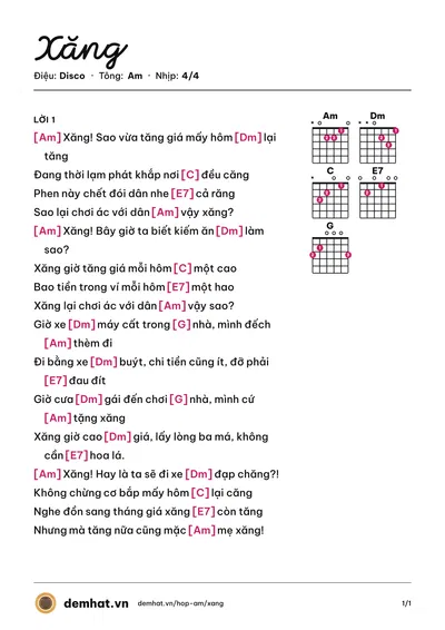 Hợp âm Xăng (gs xoay) – bản nhạc PDF trang 1, tông Am
