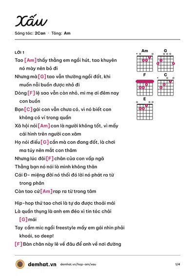 Hợp âm Xấu (Khánh Jayz) – bản nhạc PDF trang 1, tông Am