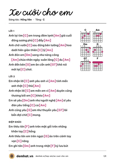 Hợp âm Xe cưới cho em (Hồng Vân) – bản nhạc PDF trang 1, tông C