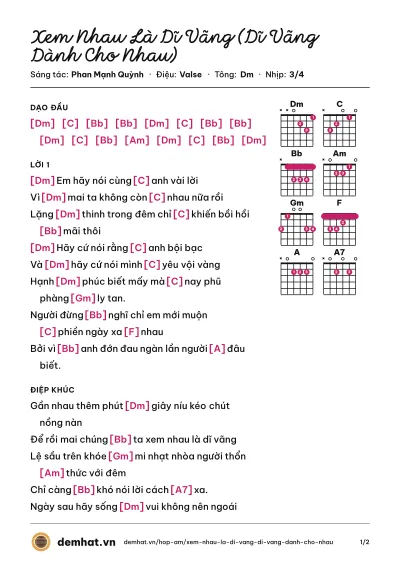 Hợp âm Xem Nhau Là Dĩ Vãng (Dĩ Vãng Dành Cho Nhau) (Phan Mạnh Quỳnh) – bản nhạc PDF trang 1, tông Dm