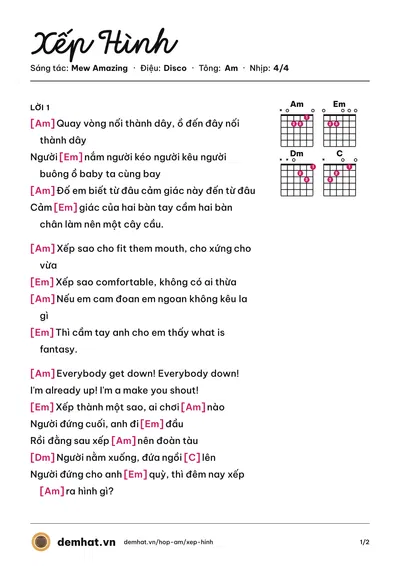 Hợp âm Xếp Hình (ZERO9) – bản nhạc PDF trang 1, tông Am