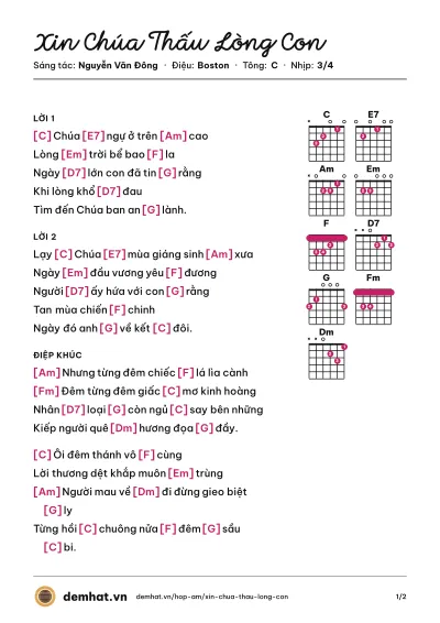Hợp âm Xin Chúa Thấu Lòng Con (Kiều Nga) – bản nhạc PDF trang 1, tông C