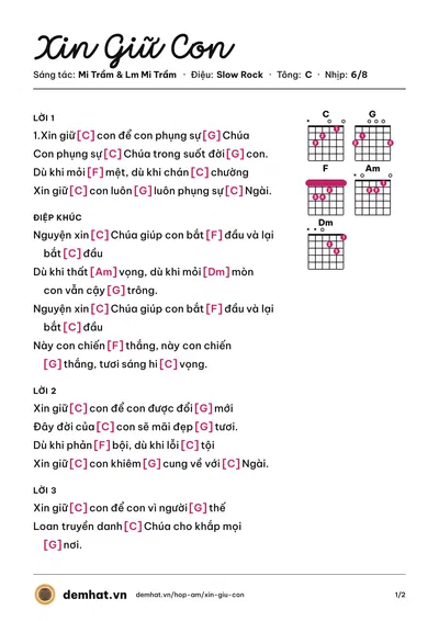 Hợp âm Xin Giữ Con (Lm. Trần Văn Minh) – bản nhạc PDF trang 1, tông C
