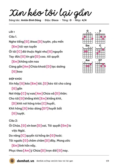 Hợp âm Xin kéo tôi lại gần (Tốp Ca) – bản nhạc PDF trang 1, tông G