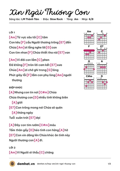 Hợp âm Xin Ngài Thương Con (Lệ Hằng) – bản nhạc PDF trang 1, tông Am
