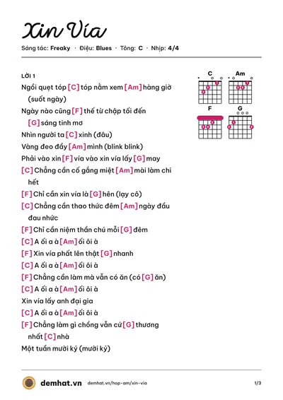 Hợp âm Xin Vía (BNAT) – bản nhạc PDF trang 1, tông C