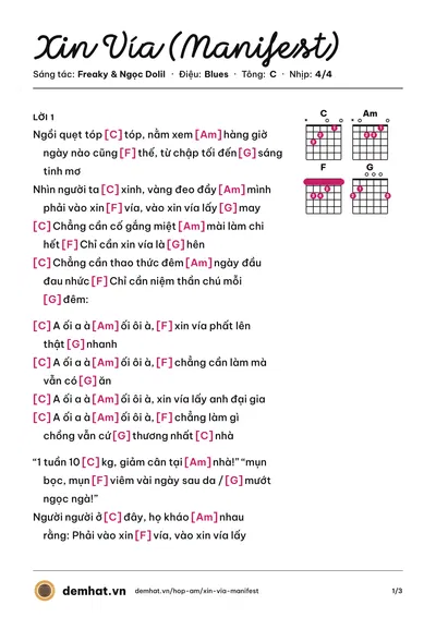 Hợp âm Xin Vía (Manifest) (BNAT) – bản nhạc PDF trang 1, tông C