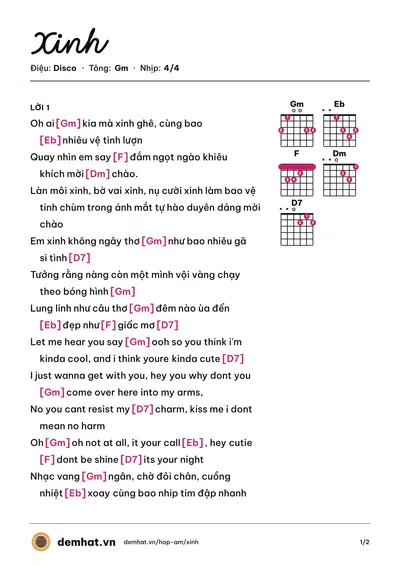 Hợp âm Xinh (Thu Minh) – bản nhạc PDF trang 1, tông Gm