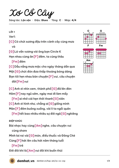 Hợp âm Xơ Cồ Cây (Lộn xộn) – bản nhạc PDF trang 1, tông C