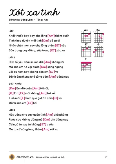 Hợp âm Xót xa tình (Mai Tuấn) – bản nhạc PDF trang 1, tông Am