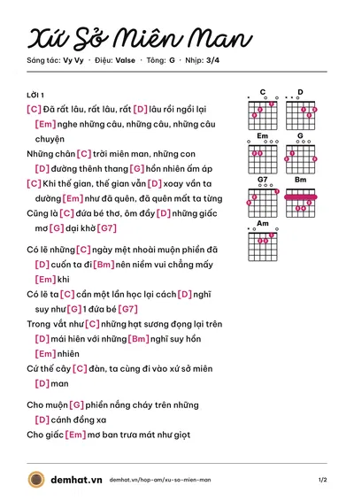 Hợp âm Xứ Sở Miên Man (Jun Phạm) – bản nhạc PDF trang 1, tông G