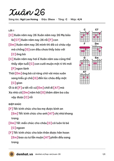 Hợp âm Xuân 26 (Ngô Lan Hương) – bản nhạc PDF trang 1, tông C