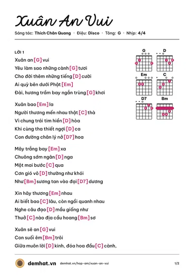 Hợp âm Xuân An Vui (Ngọc Mai) – bản nhạc PDF trang 1, tông G