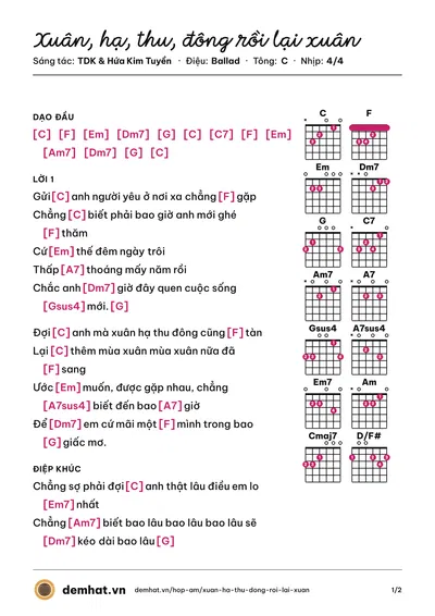 Hợp âm Xuân, hạ, thu, đông rồi lại xuân (AMEE) – bản nhạc PDF trang 1, tông C
