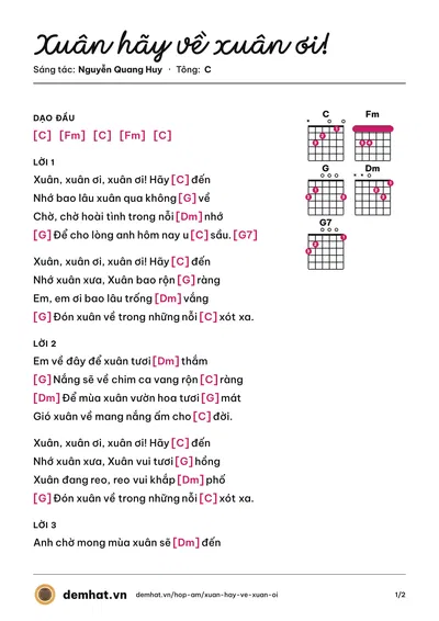 Hợp âm Xuân hãy về xuân ơi! (Huy Hoàng) – bản nhạc PDF trang 1, tông C