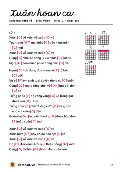 Hợp âm Xuân hoan ca (Họp Ca GTG) – bản nhạc PDF trang 1, tông C