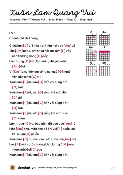 Hợp âm Xuân Lam Quang Vui (Tâm Trí Quang Vui) – bản nhạc PDF trang 1, tông C