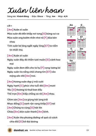 Hợp âm Xuân liên hoan (Thảo Trang) – bản nhạc PDF trang 1, tông Am