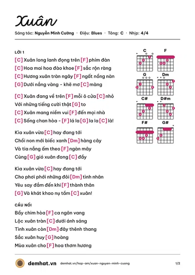 Hợp âm Xuân (Gin Tuấn Kiệt) – bản nhạc PDF trang 1, tông C