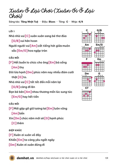 Hợp âm Xuân Ở Lại Chơi (Xuân Ơi Ở Lại Chơi) (Tăng Nhật Tuệ) – bản nhạc PDF trang 1, tông C