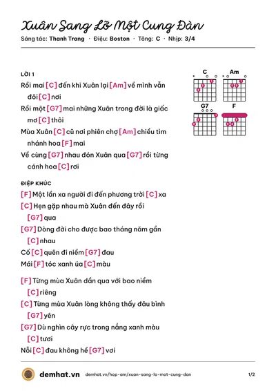 Hợp âm Xuân Sang Lỡ Một Cung Đàn (Hồng Tước) – bản nhạc PDF trang 1, tông C