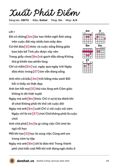 Hợp âm Xuất Phát Điểm (OBITO) – bản nhạc PDF trang 1, tông Em