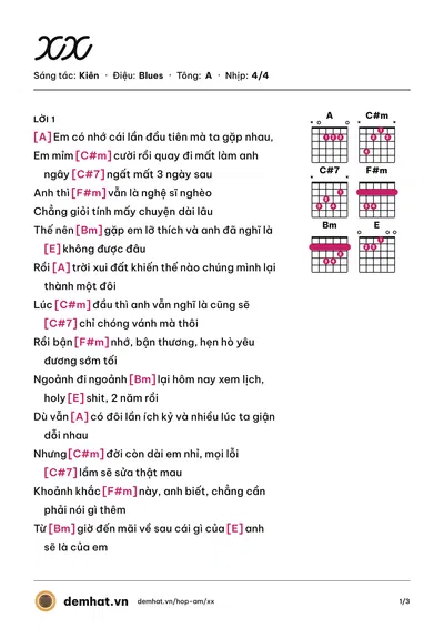 Hợp âm XX (Kiên) – bản nhạc PDF trang 1, tông A
